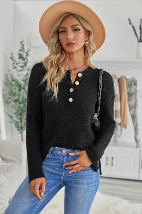 Black Drop Shoulder Casual Pullover Sweater