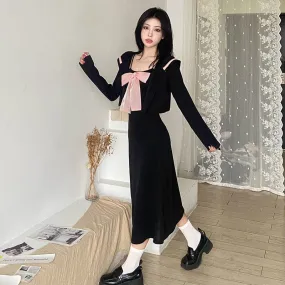 Black Long Sailor Hoodie Dress SD02068