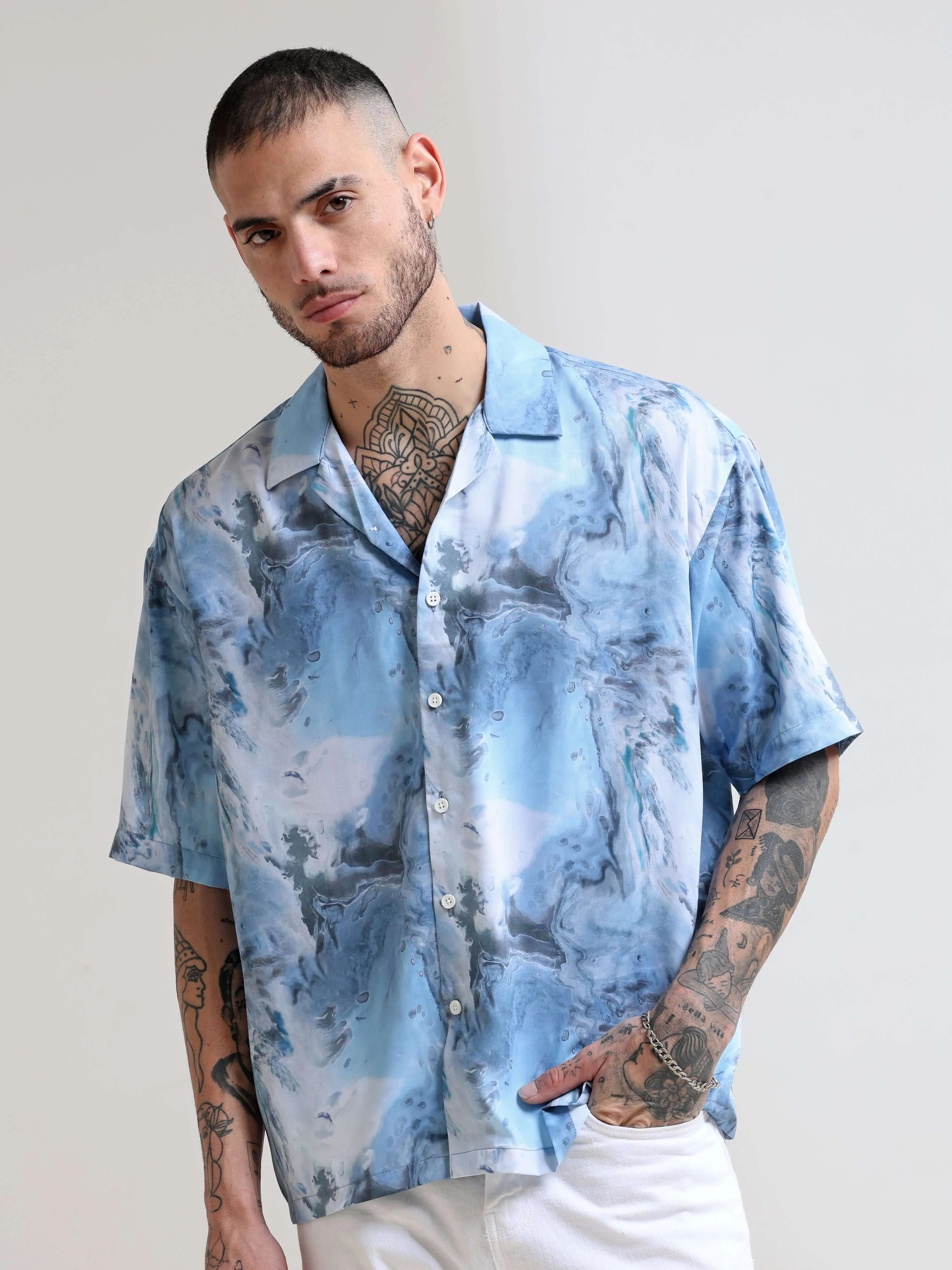 Blue Camp Oversized Shirt