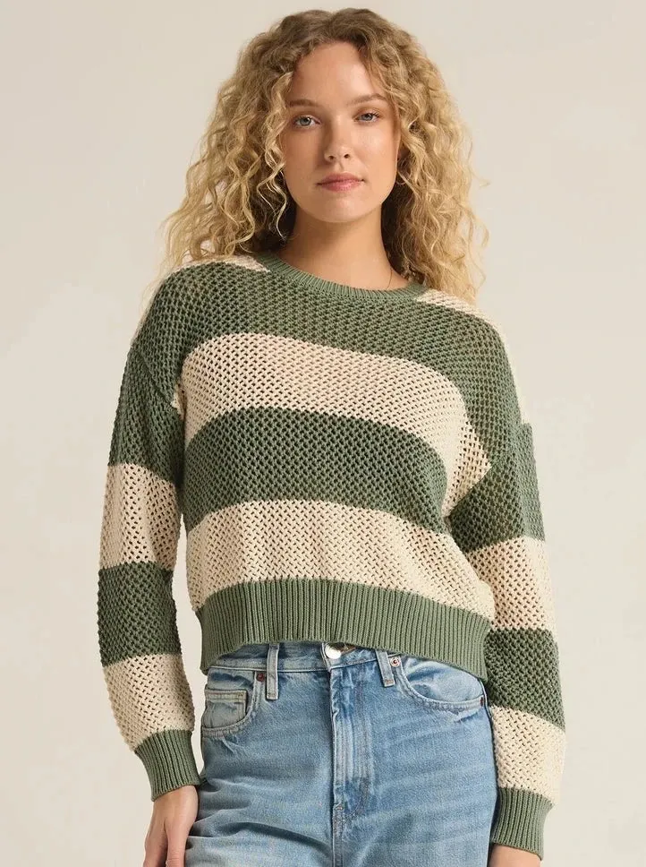 Broadbeach Stripe Sweater - Palm Green