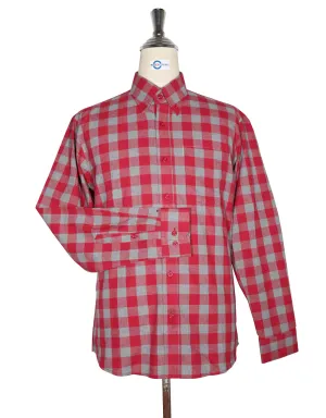 Button Down Shirt - Red and Grey Large Gingham Check Shirt