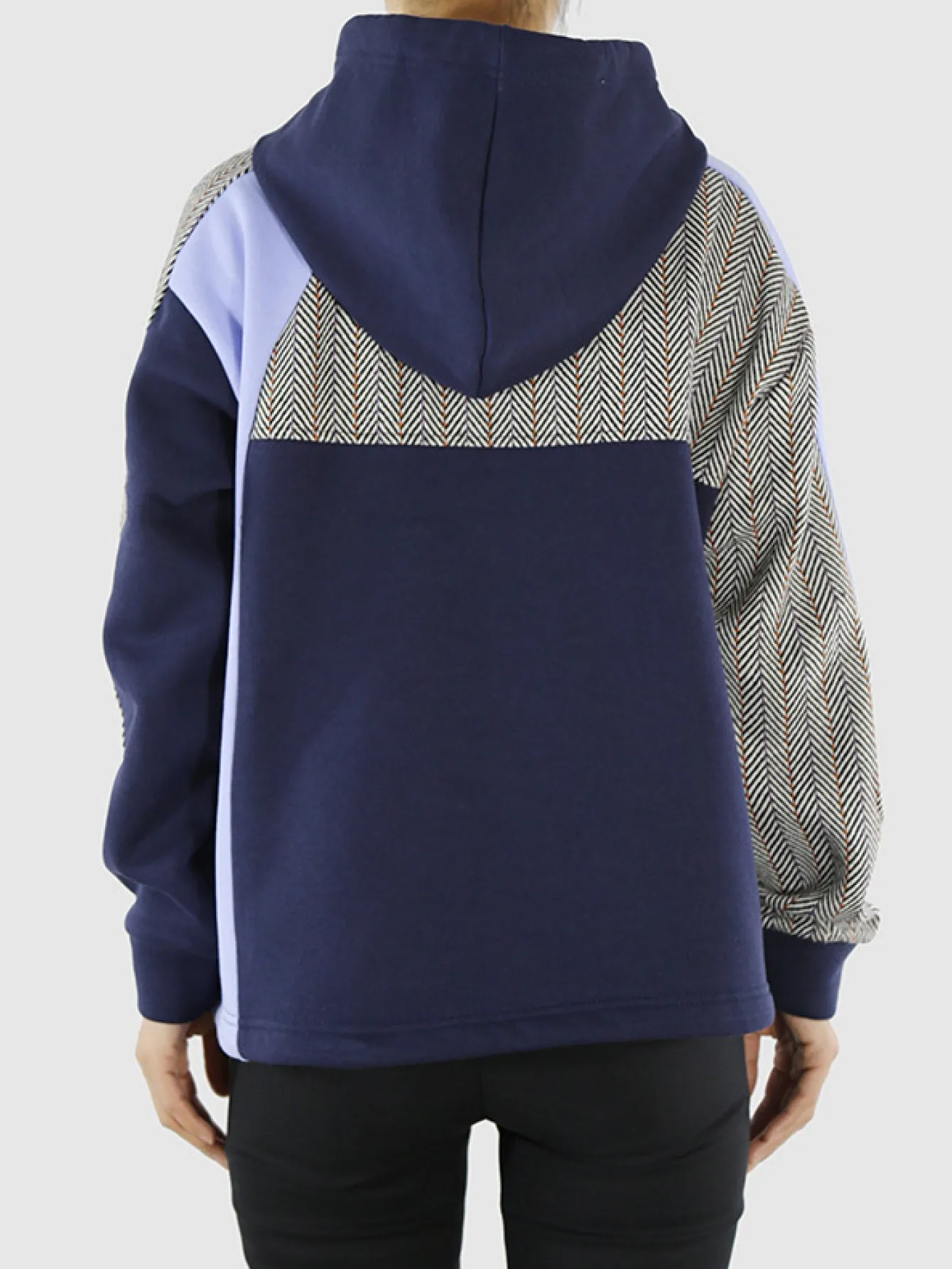 Color Block Herringbone Hoodie with Pockets