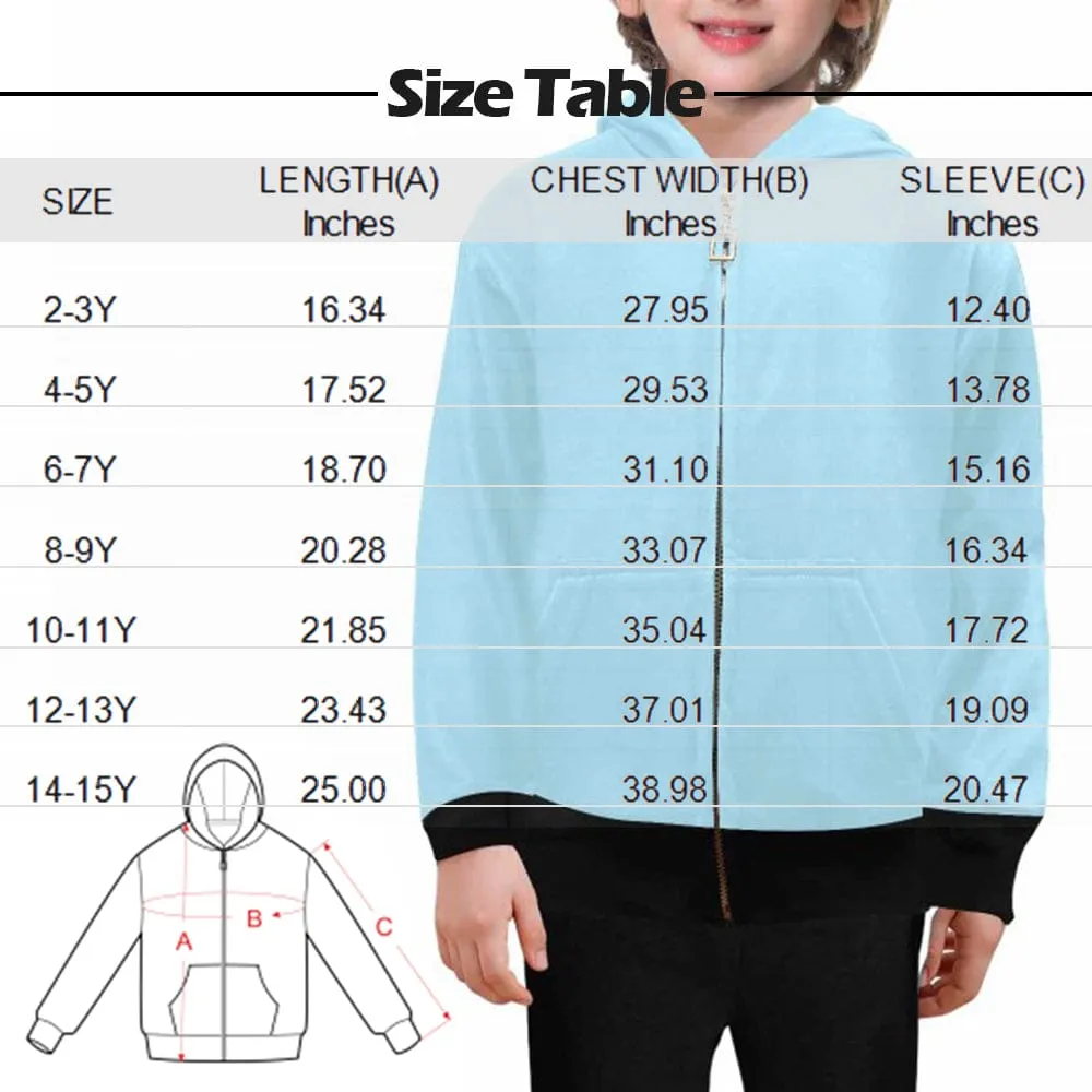 Custom Funny Face Kid's Long Sleeve Full Zip Hoodie for 2-15Y Personalized Hooded Loose Hoodie