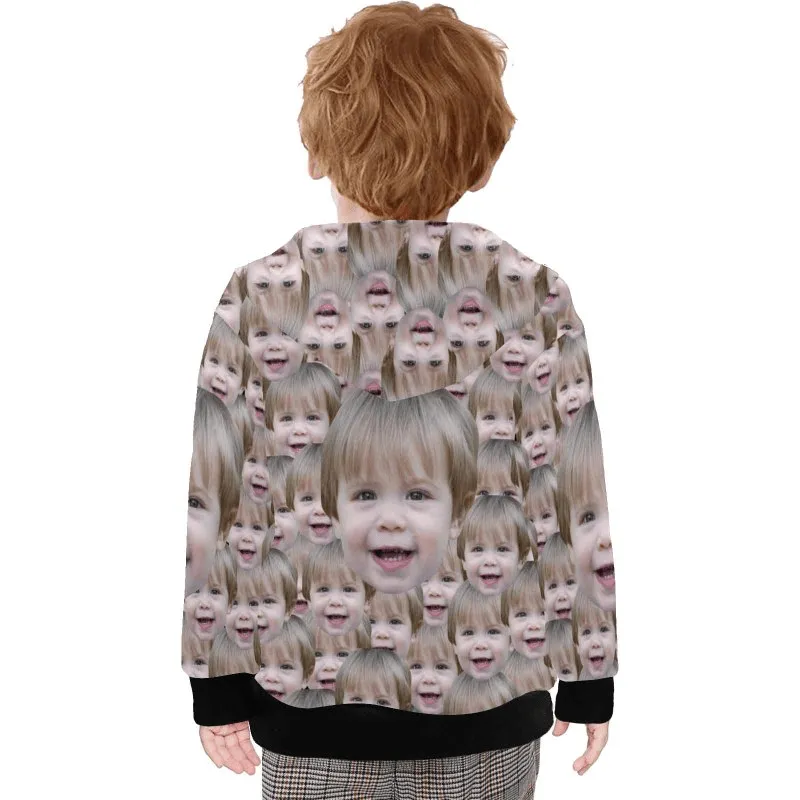 Custom Funny Face Kid's Long Sleeve Full Zip Hoodie for 2-15Y Personalized Hooded Loose Hoodie