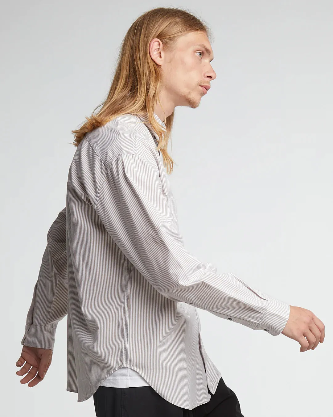 EAT DUST Mechanic Shirt Ecru / Brown Stripe Shirt