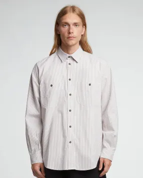 EAT DUST Mechanic Shirt Ecru / Brown Stripe Shirt