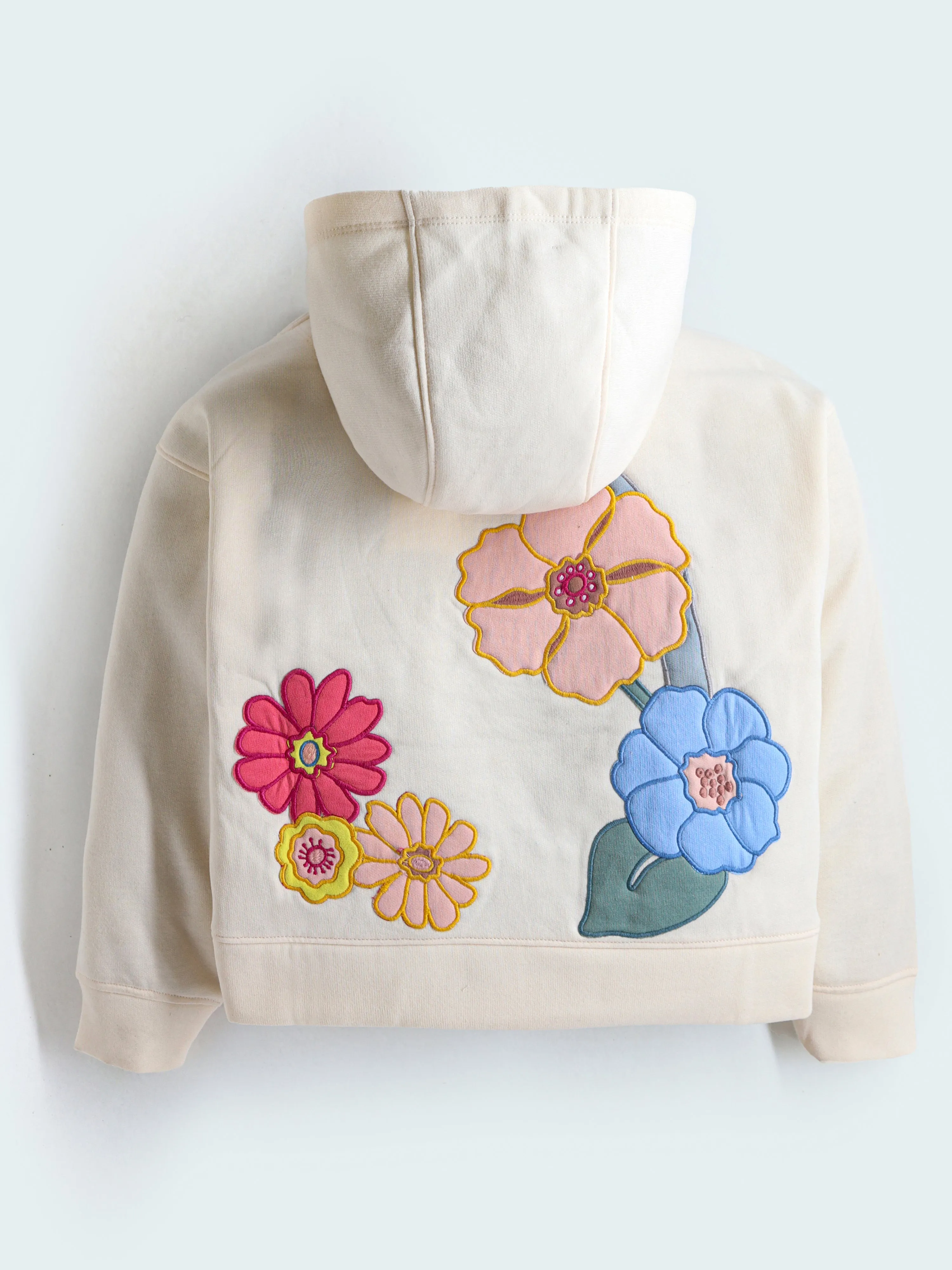 Girls Floral Applique Cream Hoodie