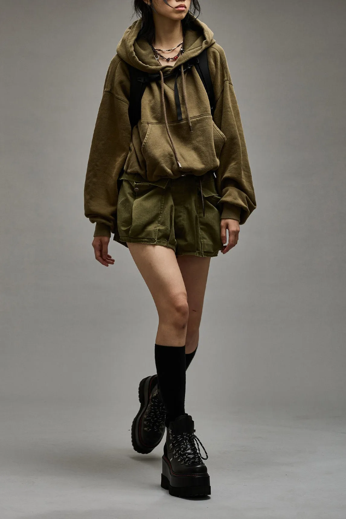 Hoodie Balloon Popover in Dark Olive