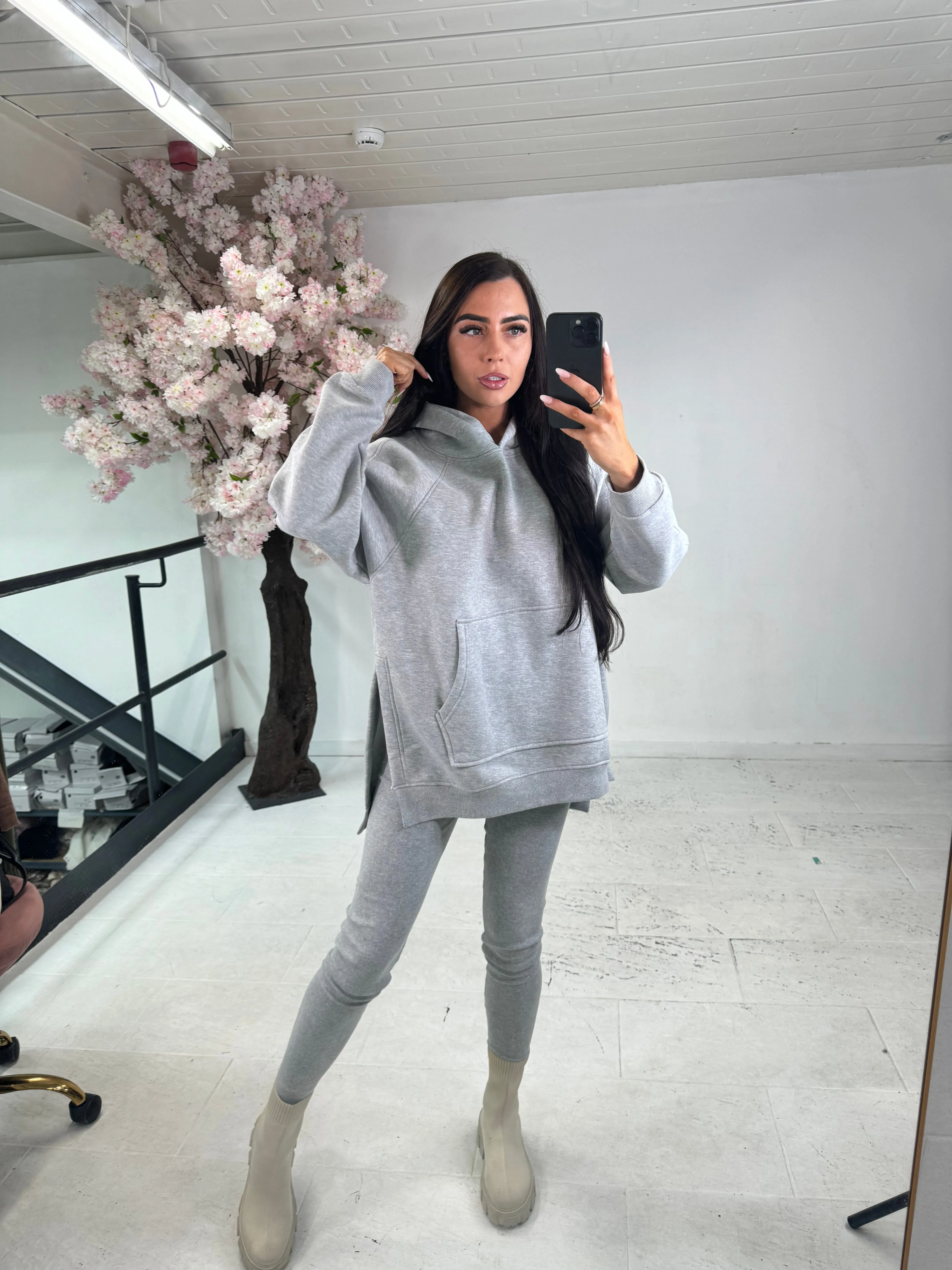 Hoodie ribbed legging set - marl grey