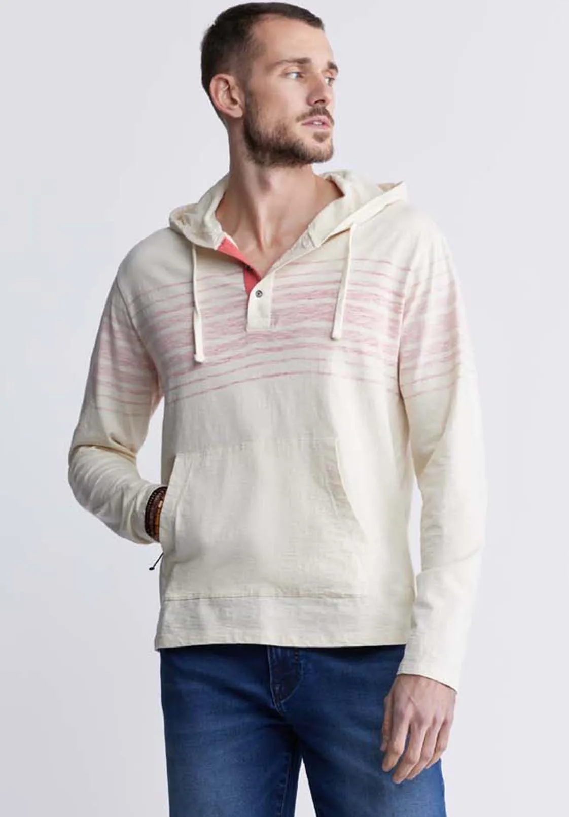 Kupid Men's Striped Hoodie in White - BM24348