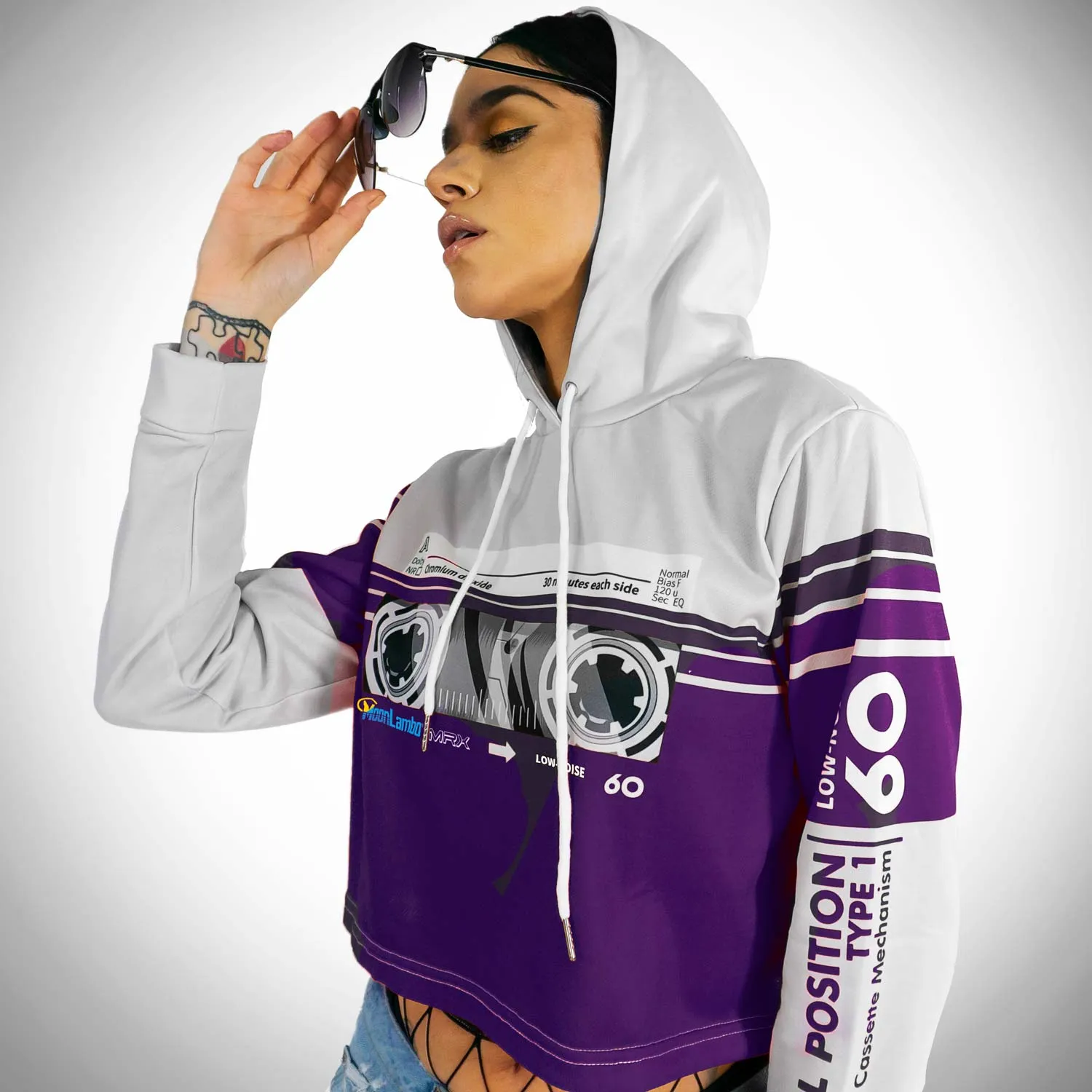 Ladies Cassette Throwback Cropped Hoodie-Purple