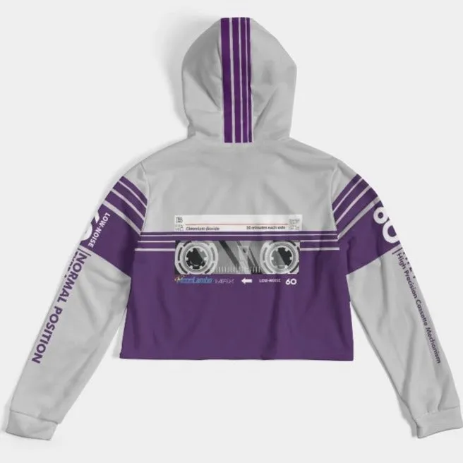 Ladies Cassette Throwback Cropped Hoodie-Purple