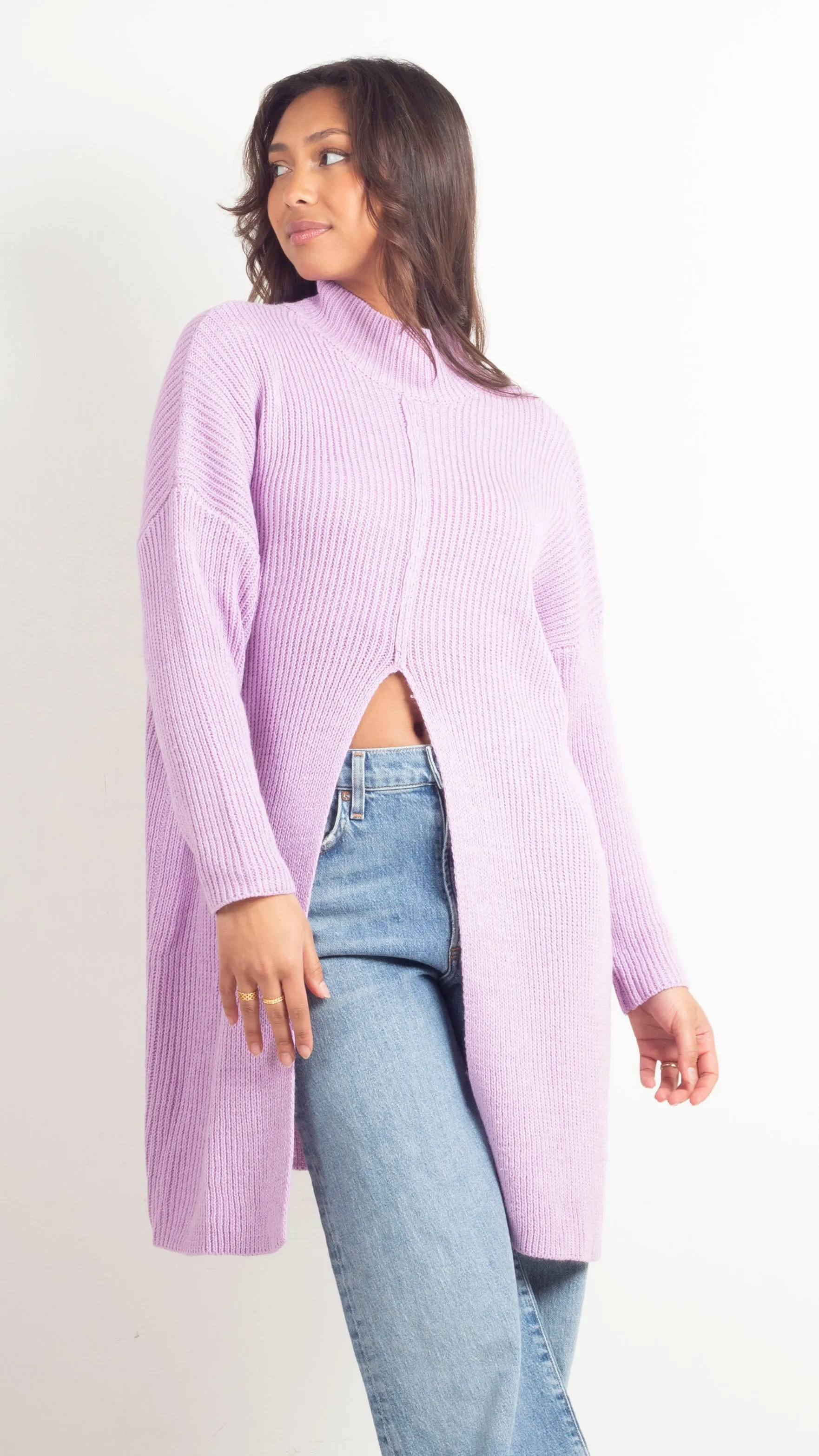 Luna Split Front Sweater - Lavender