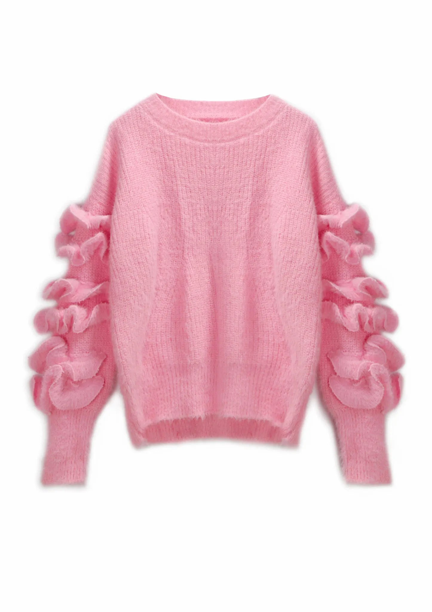 Mohair Ruffled Sleeve Short Sweater