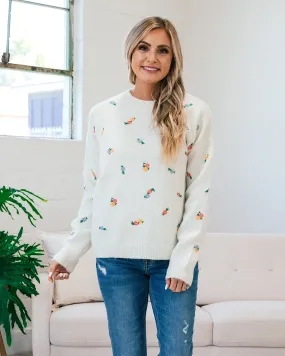 Nora Ivory Embroidered Daisy Sweater