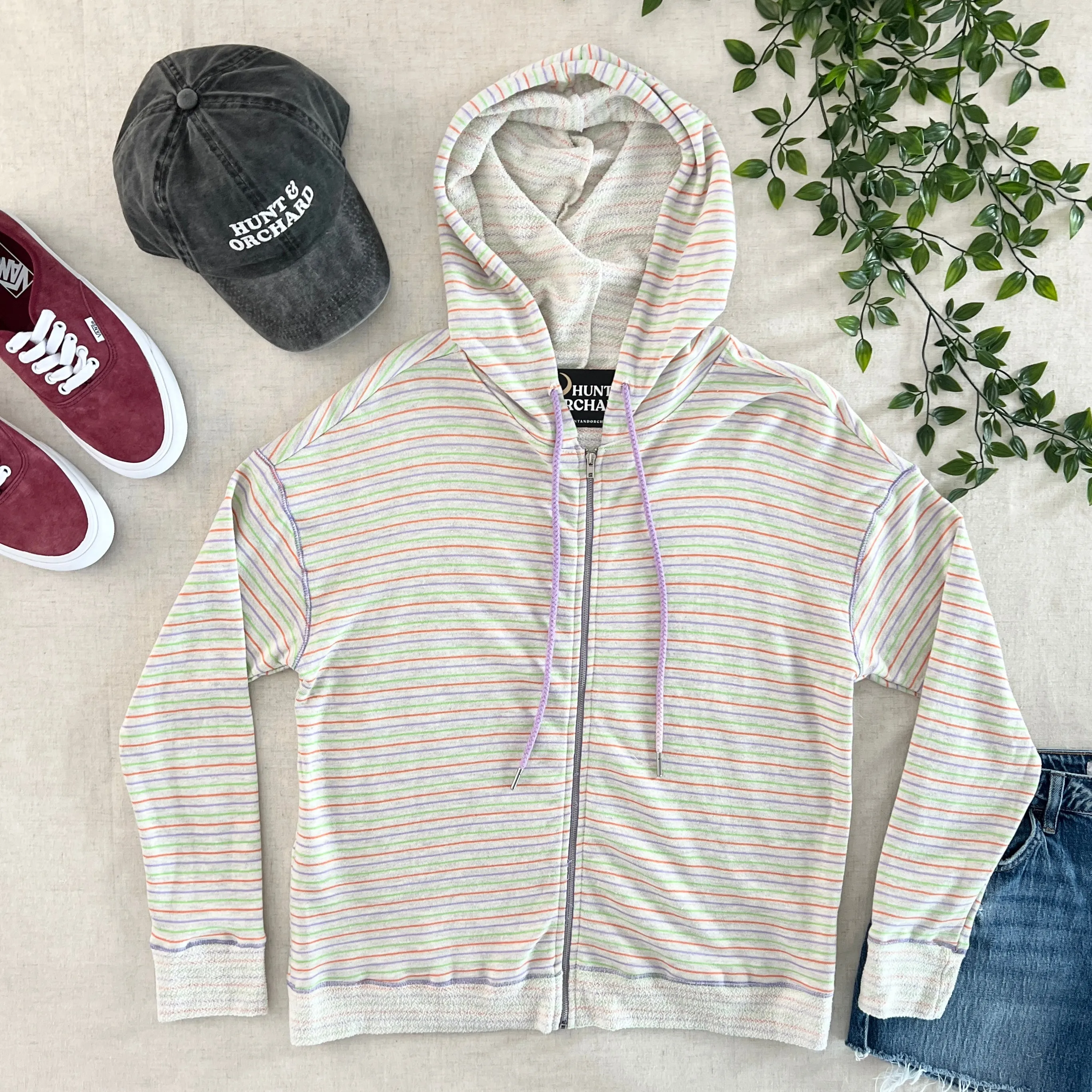 Paige Stripe Hoodie - Heather Gray