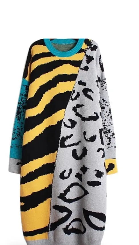 “Regina” Animal Print Sweater Dress