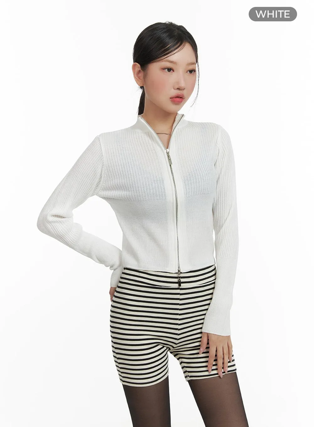 Ribbed Zip-Up Sweater CA409