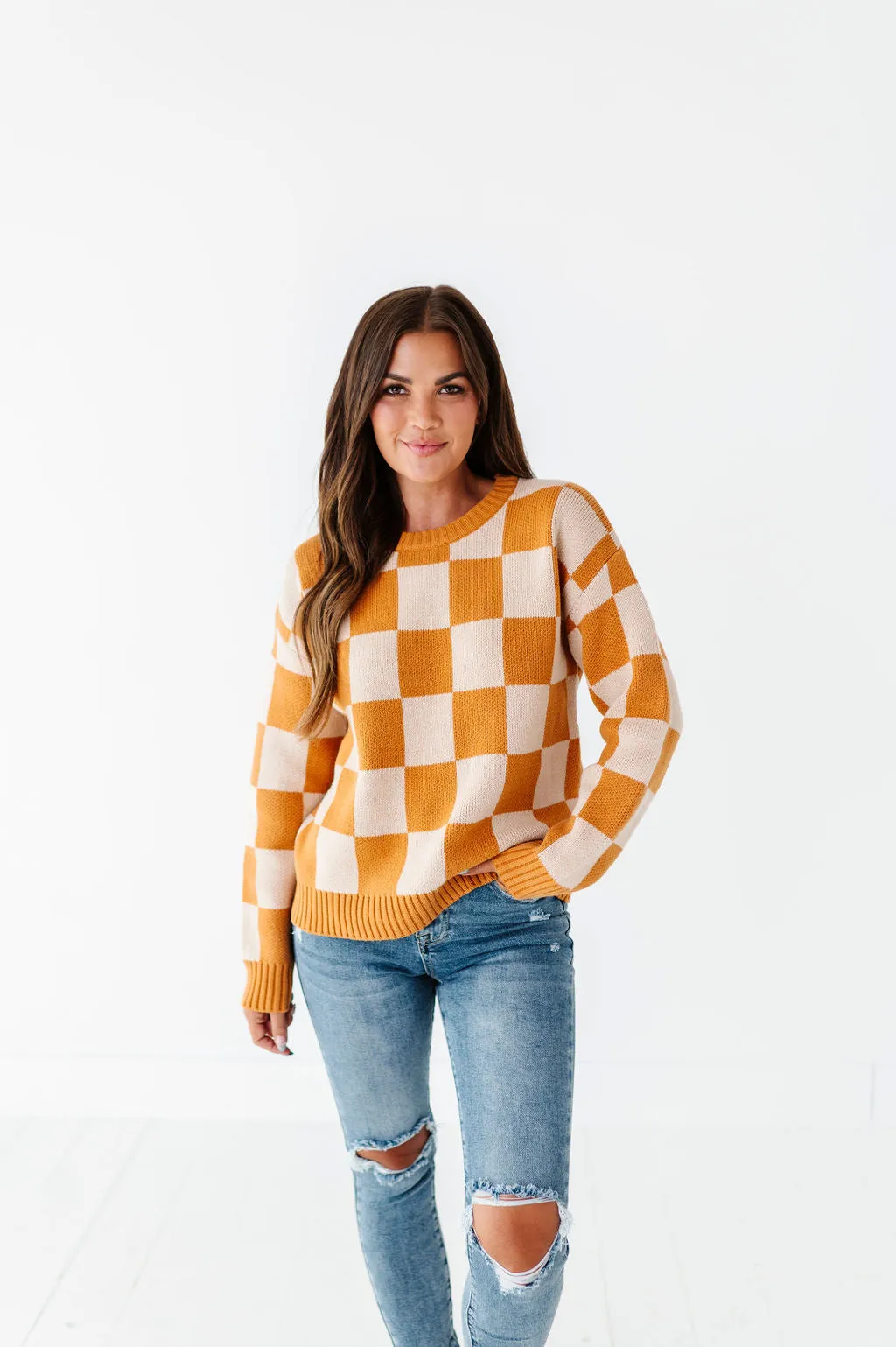 Sawyer Checkered Sweater in Pumpkin Spice