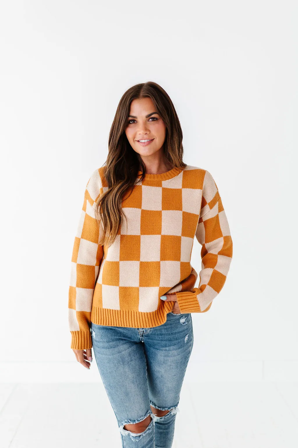 Sawyer Checkered Sweater in Pumpkin Spice