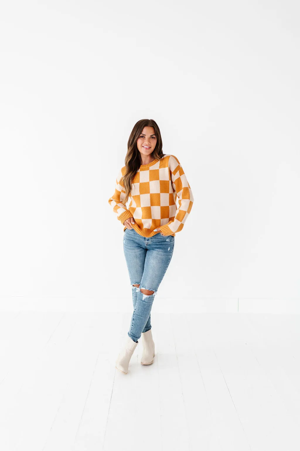 Sawyer Checkered Sweater in Pumpkin Spice