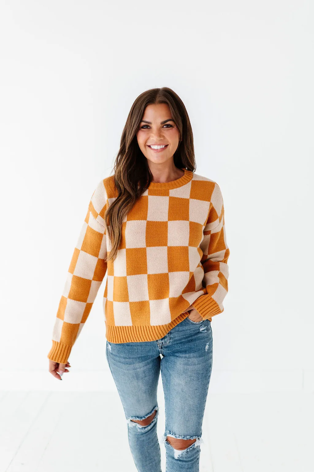 Sawyer Checkered Sweater in Pumpkin Spice