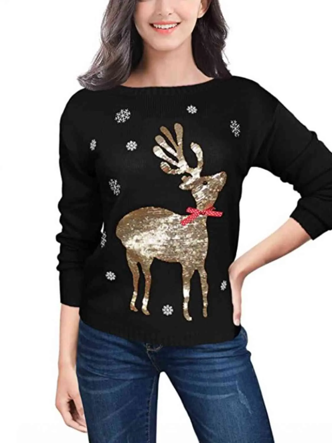 Sequin Reindeer Graphic Sweater