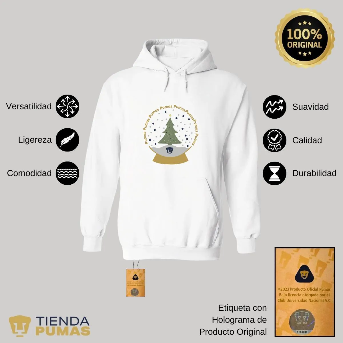 Sudadera Hombre Hoodie  Pumas UNAM Domo Nieve