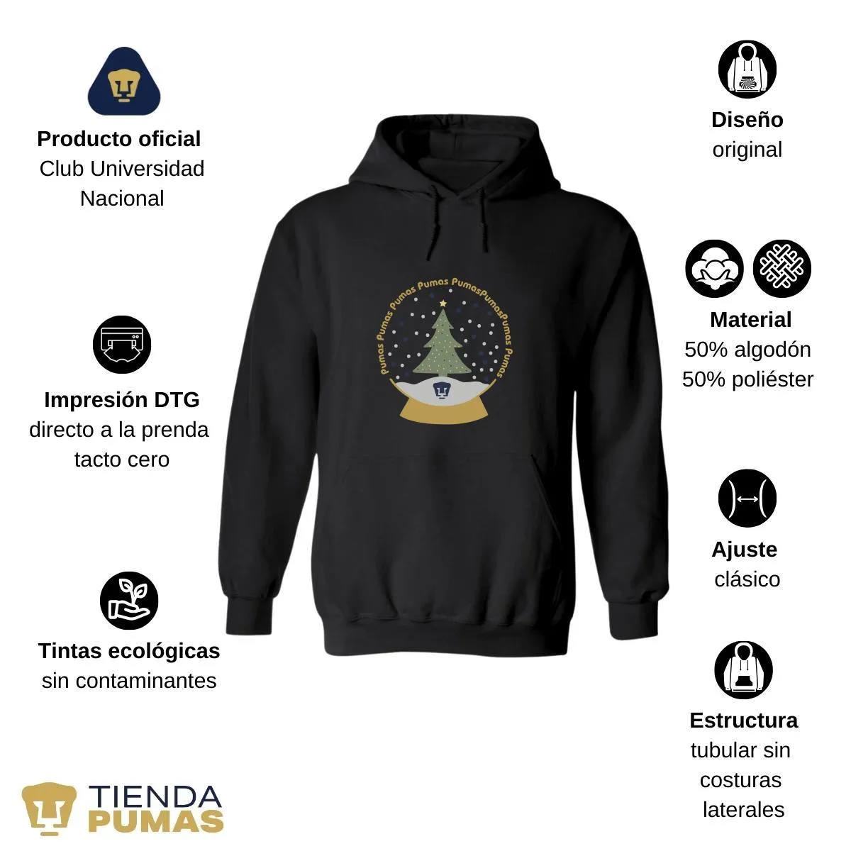 Sudadera Hombre Hoodie  Pumas UNAM Domo Nieve