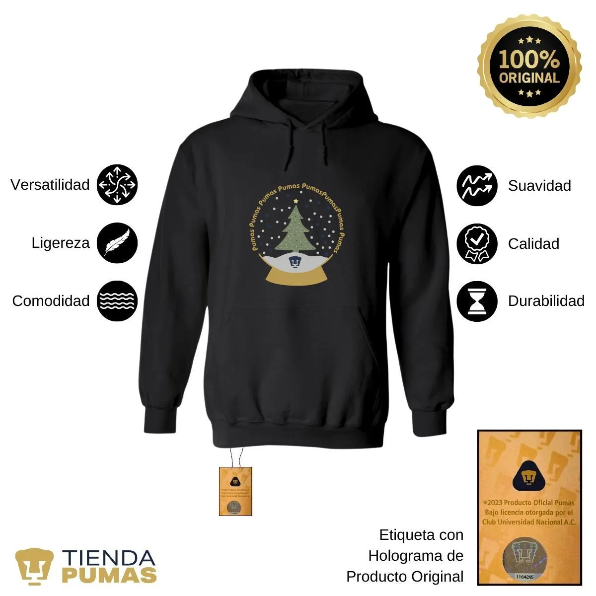 Sudadera Hombre Hoodie  Pumas UNAM Domo Nieve