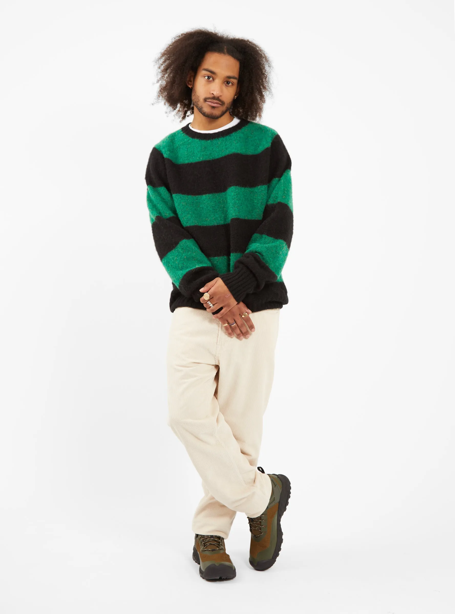 Suedehead Sweater Black & Green Stripe