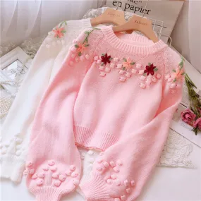 Sure! Here’s an optimized title for the product:

Delicate Sweet Embroidered Floral Knit Sweater - Style AD12520