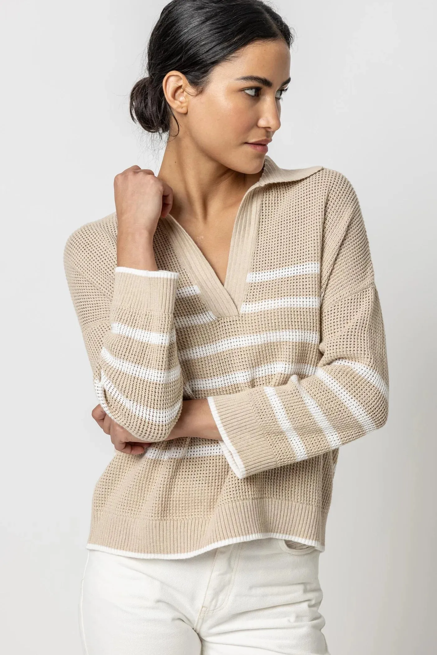 Textured Stripe Polo Sweater